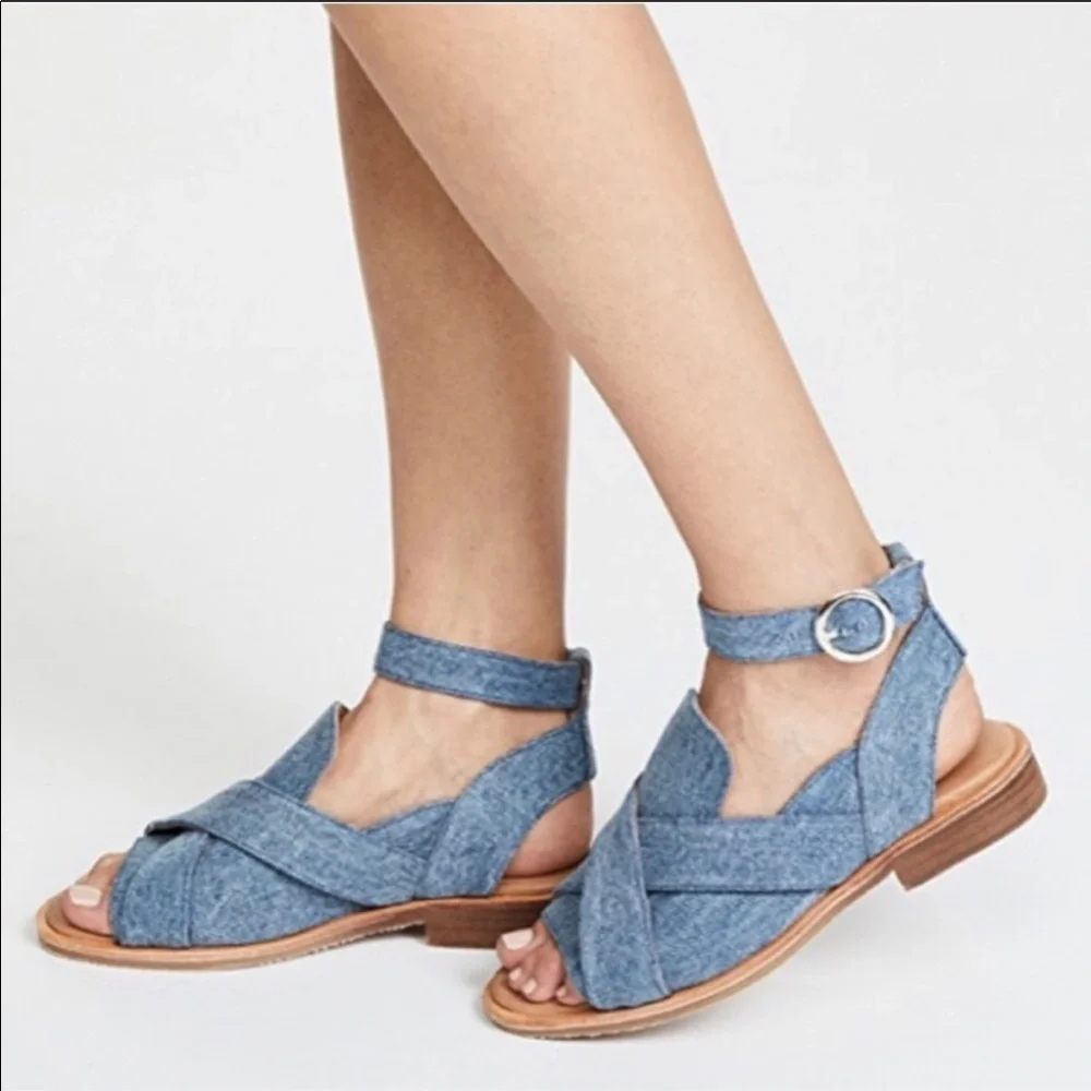 free people denim catalina loafer sandal 6 NEW